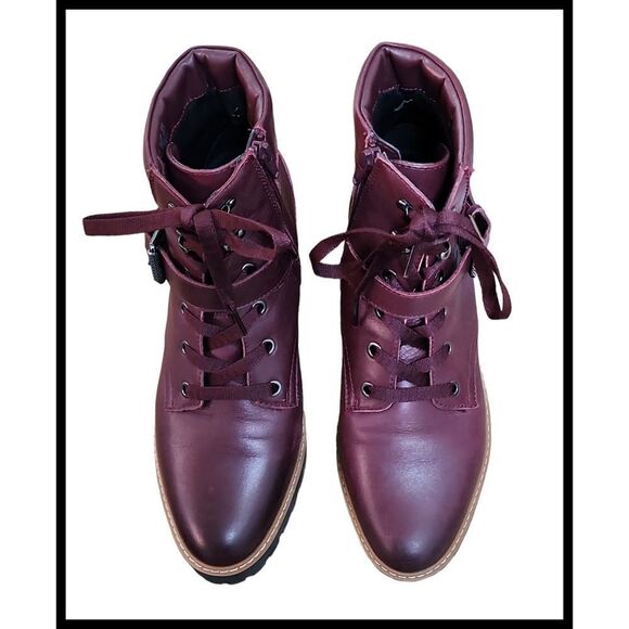 Naturalizer Tia Ankle Combat Boots Lug Sole Zipper Lace Up Burgundy Maroon 9.5 - Picture 5 of 14